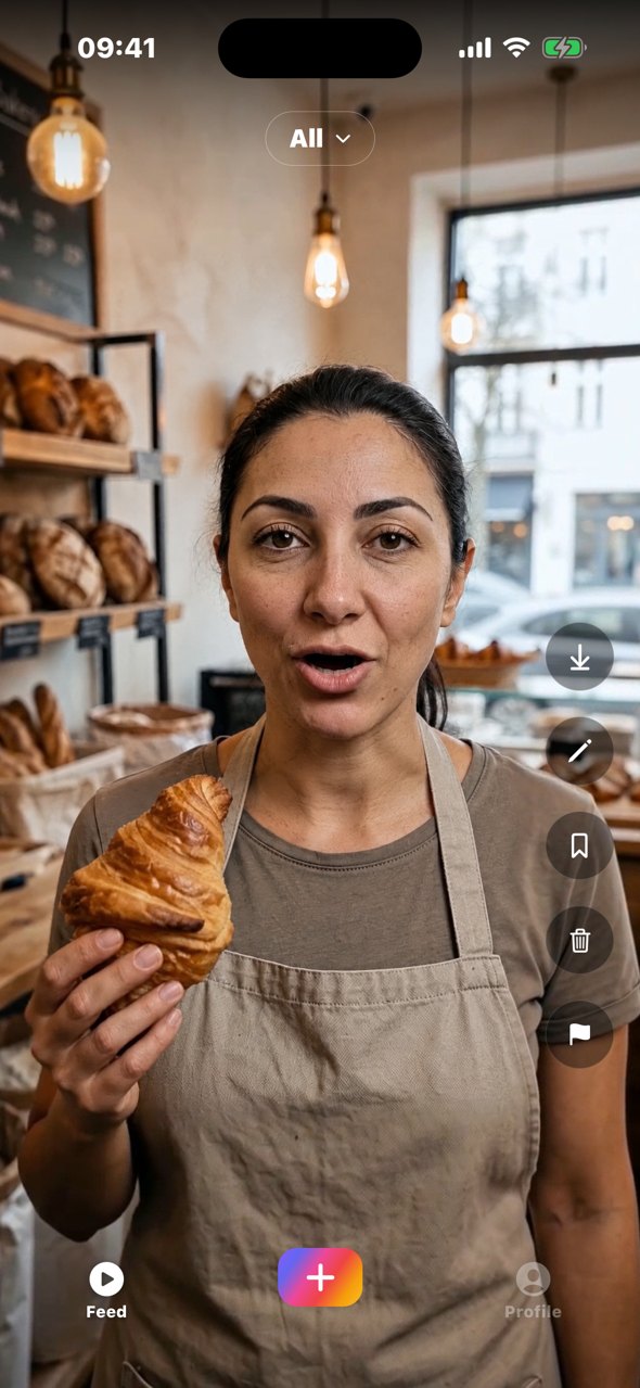 A finished video in the Promoat app, with the download button